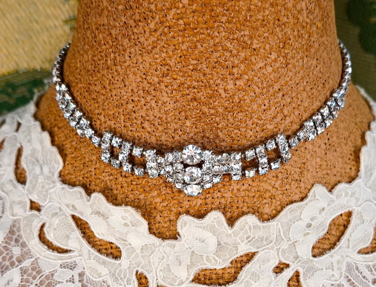 Gorgeous Vintage Clear Rhinestone Choker Necklace, Vintage Wedding Choker, Vintage Bridal Necklace, 1950’s Art Deco Rhinestone store Choker