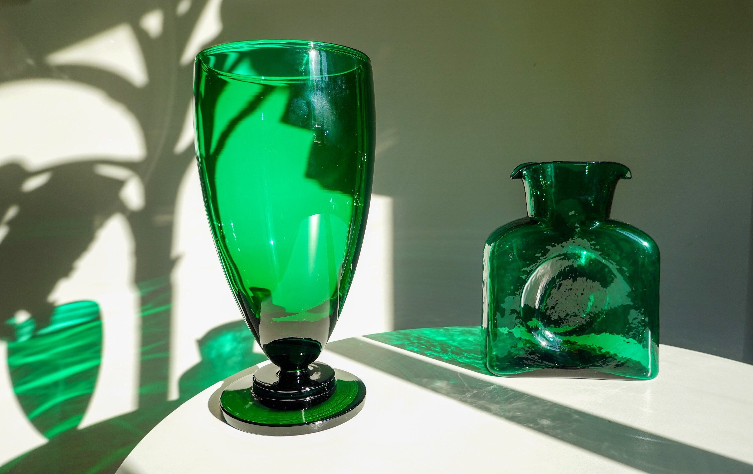 Vintage green sold glass vases